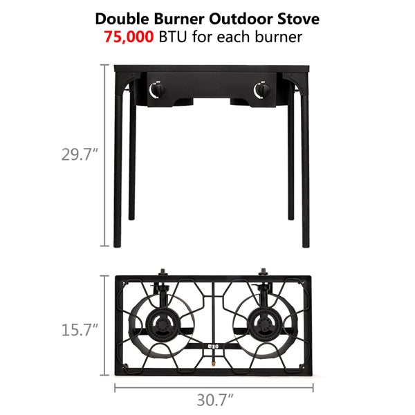 High-Power Double Burner Stove - 150,000 BTU Cast Iron