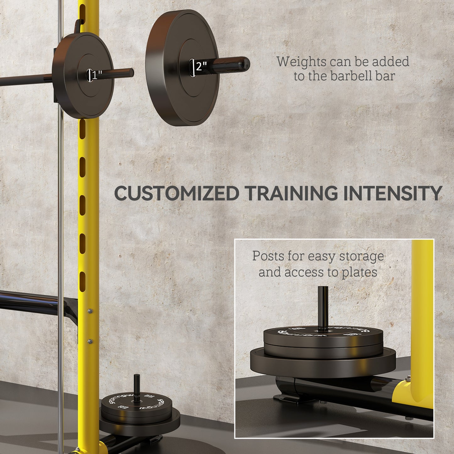 Adjustable Squat Rack with Pull-Up Bar for Weight Lifting - Yellow