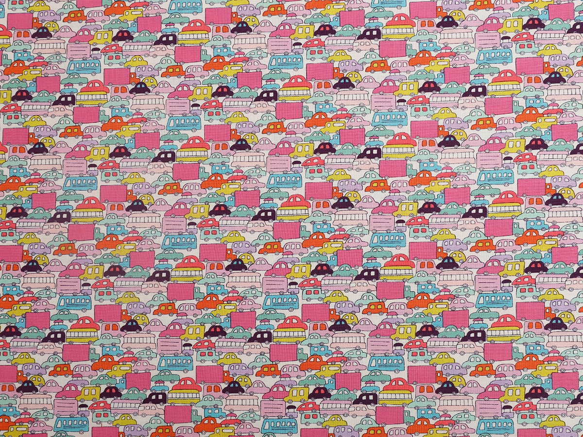 Cotton Fabric for Arts & Crafts - Cartoon Car & House Design, 45x110cm