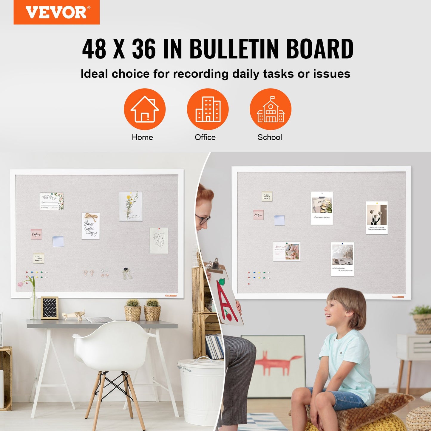 48" x 36" White Cork Bulletin Board with Linen Surface