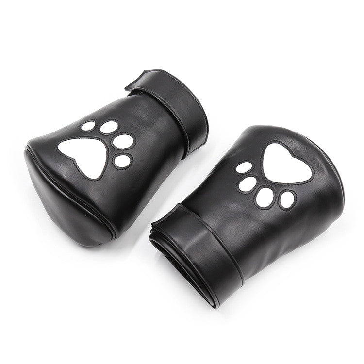 Dog Hand-Shaped Sponge Brush Set with Bright Leather Handles - Black