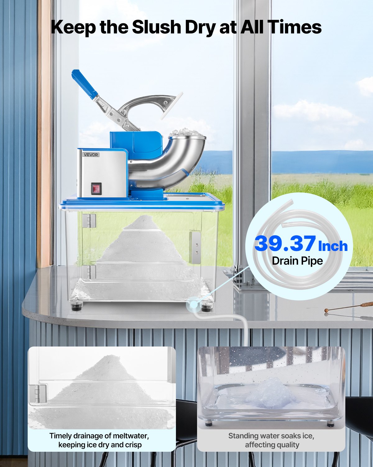 Electric Snow Cone Maker with 661LBS/H Ice Crusher Blue - Commercial Kitchen Appliance