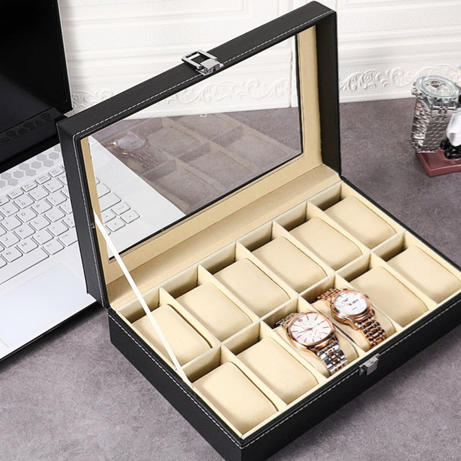 Leather Watch Storage Box with Multiple Compartments - Creative Home Organizer