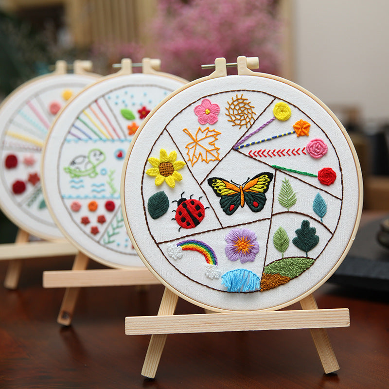 Embroidery Practice Kit with Floral & Animal Patterns - 3-Piece Set for Beginners
