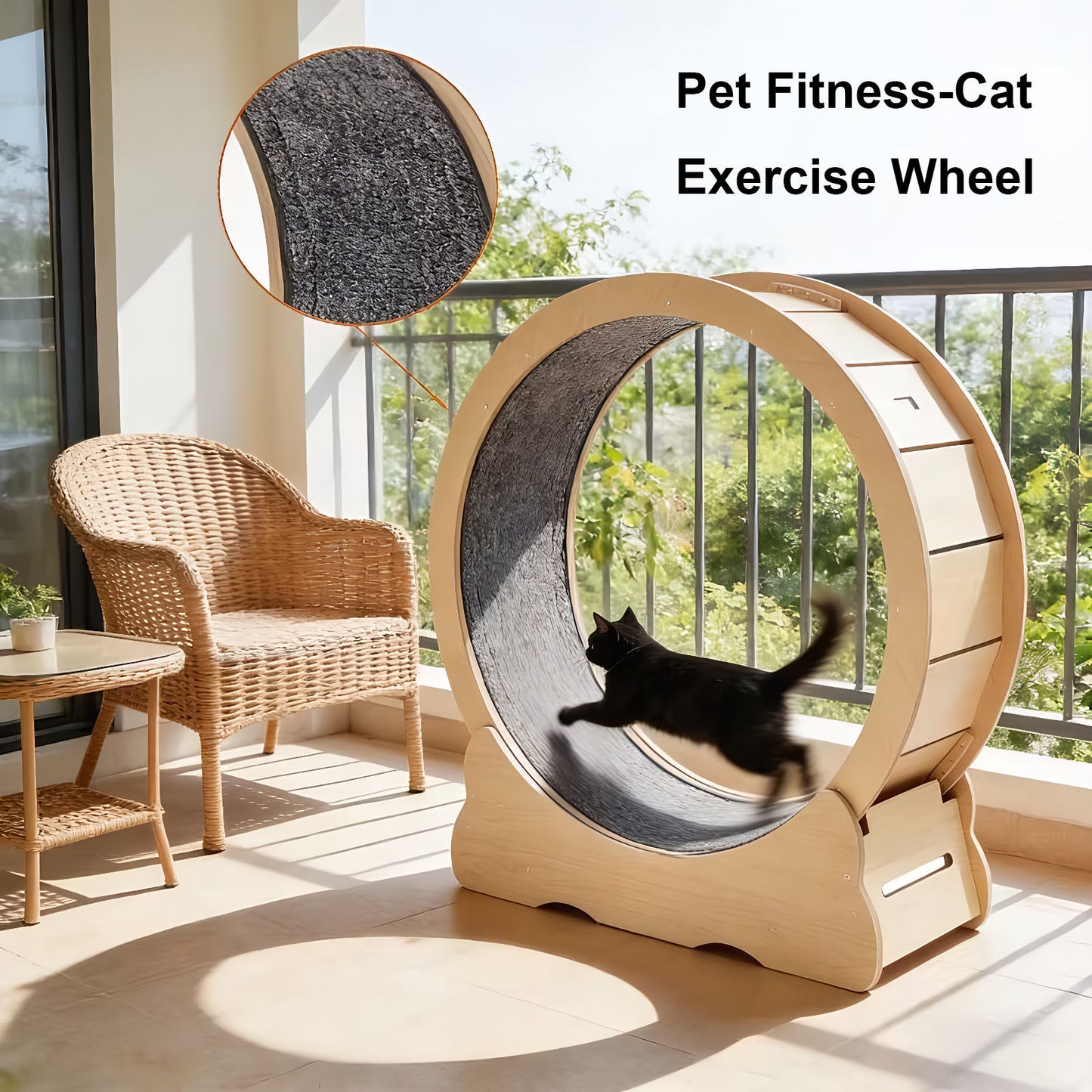 Large Indoor Cat Treadmill with Quiet Running Wheel and Detachable Carpet - Sturdy Exercise Wheel for Cats