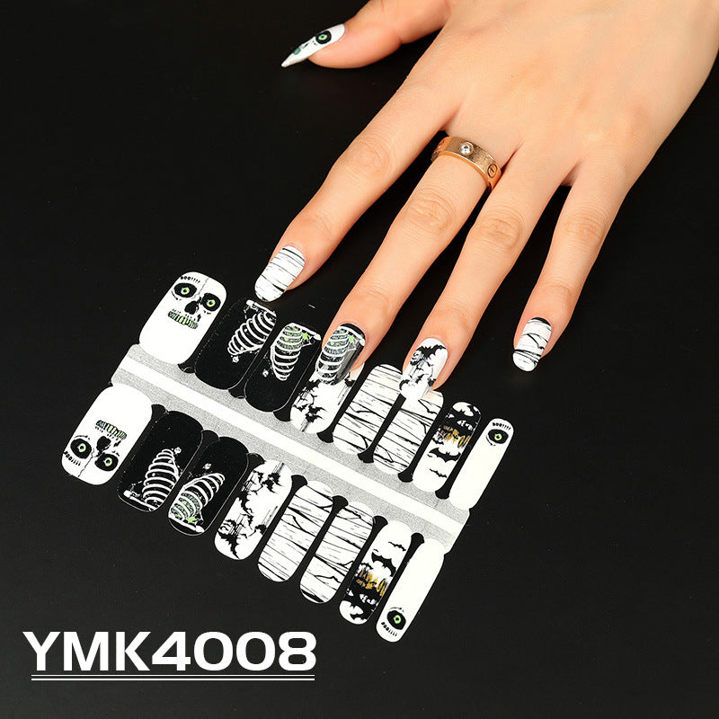 Halloween Skull & Autumn Leaf Nail Stickers - Adhesive Nail Art Decals