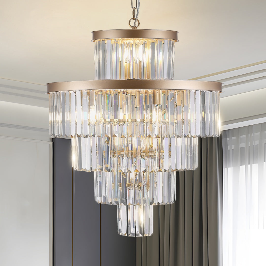 Modern Gold Crystal Chandelier Pendant Light - 23.6 Inch