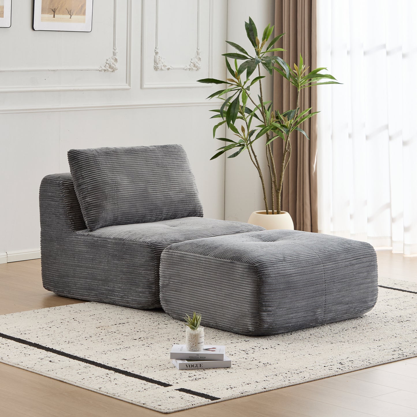 Modern Memory Foam Chaise Sofa - Pet-Friendly Modular Design, Grey