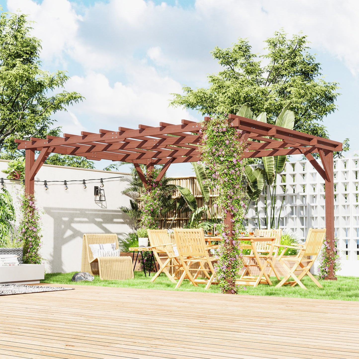 Wood Pergola with Grape Trellis - Outdoor Patio Structure