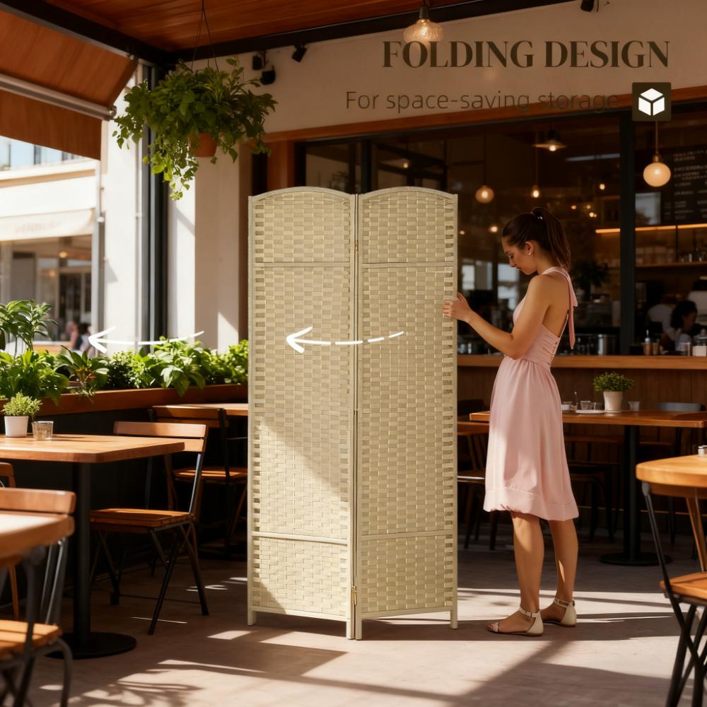 Folding Room Divider Screen - 4 Panel Privacy Divider in Beige
