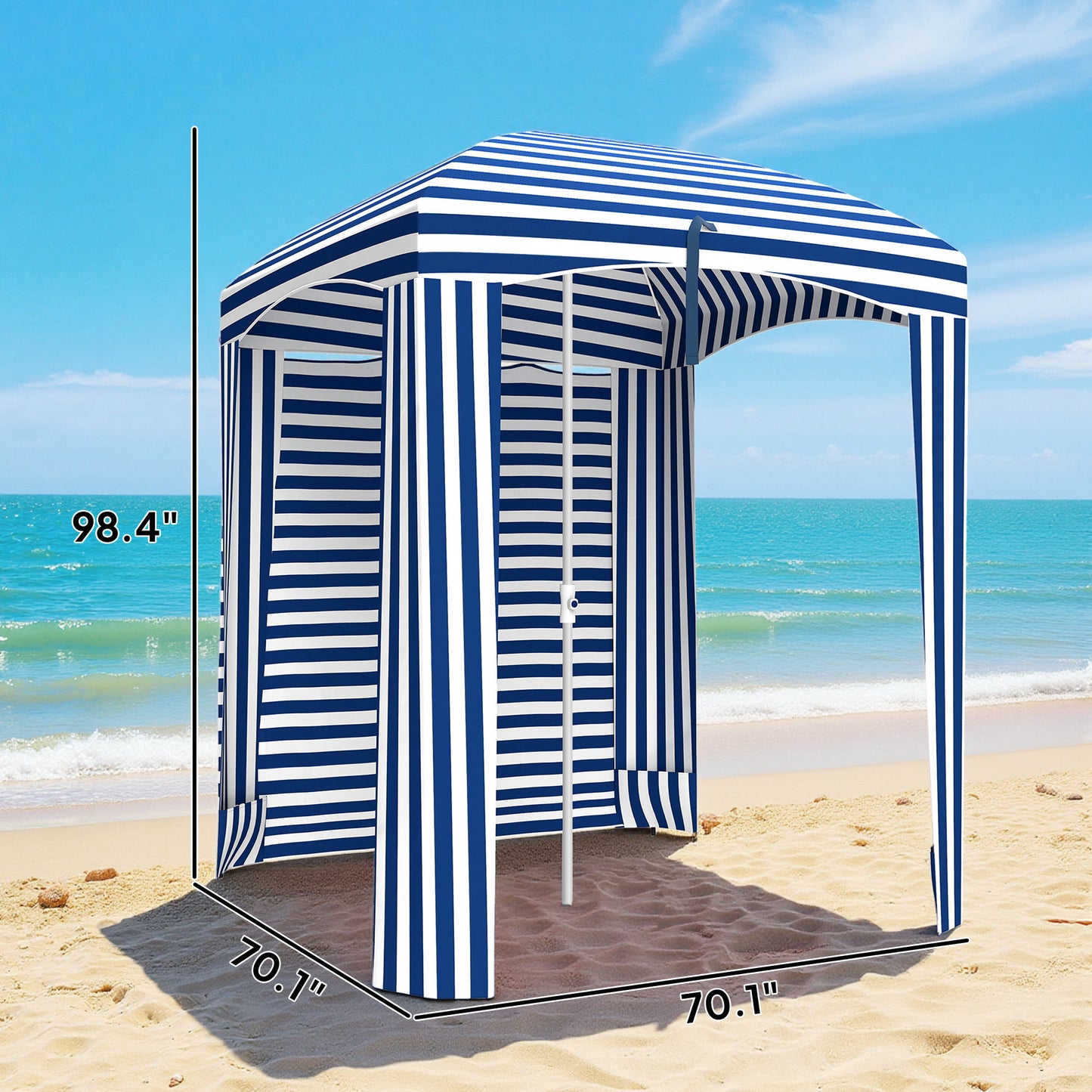 Beach Cabana Umbrella with Walls & Vents - Blue White Stripe