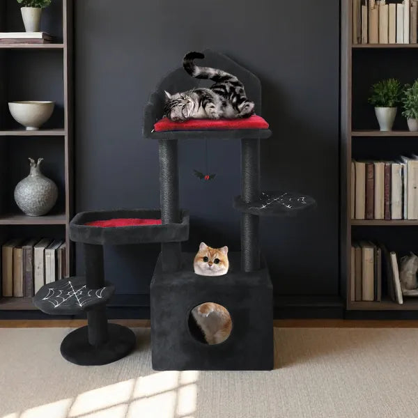Gothic Cat Tree Tower with Scratching Posts, Perches & Cat Cave - 44.5in Black