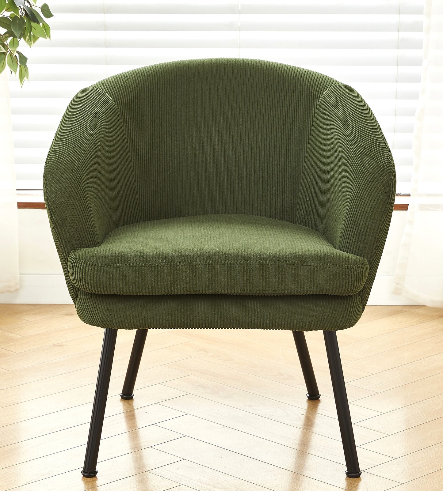 Corduroy Accent Chair With Black Metal Legs, Modern Upholstered