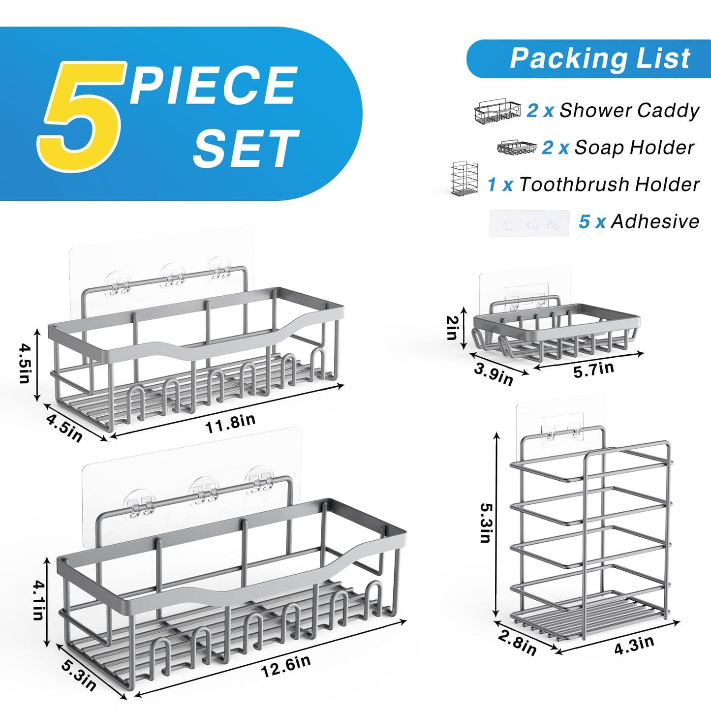 Wall-Mounted Bathroom Storage Rack 5-Tier Punch-Free Organizer