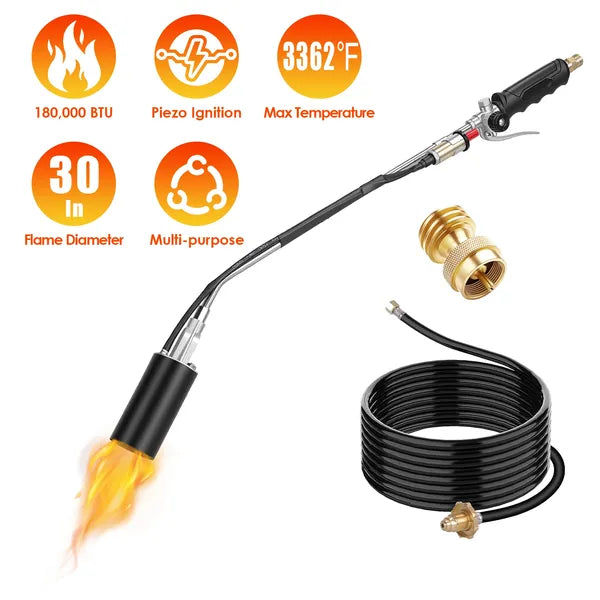 180,000 BTU Propane Weed Torch with 10FT Hose - Heavy Duty Flame Weeder