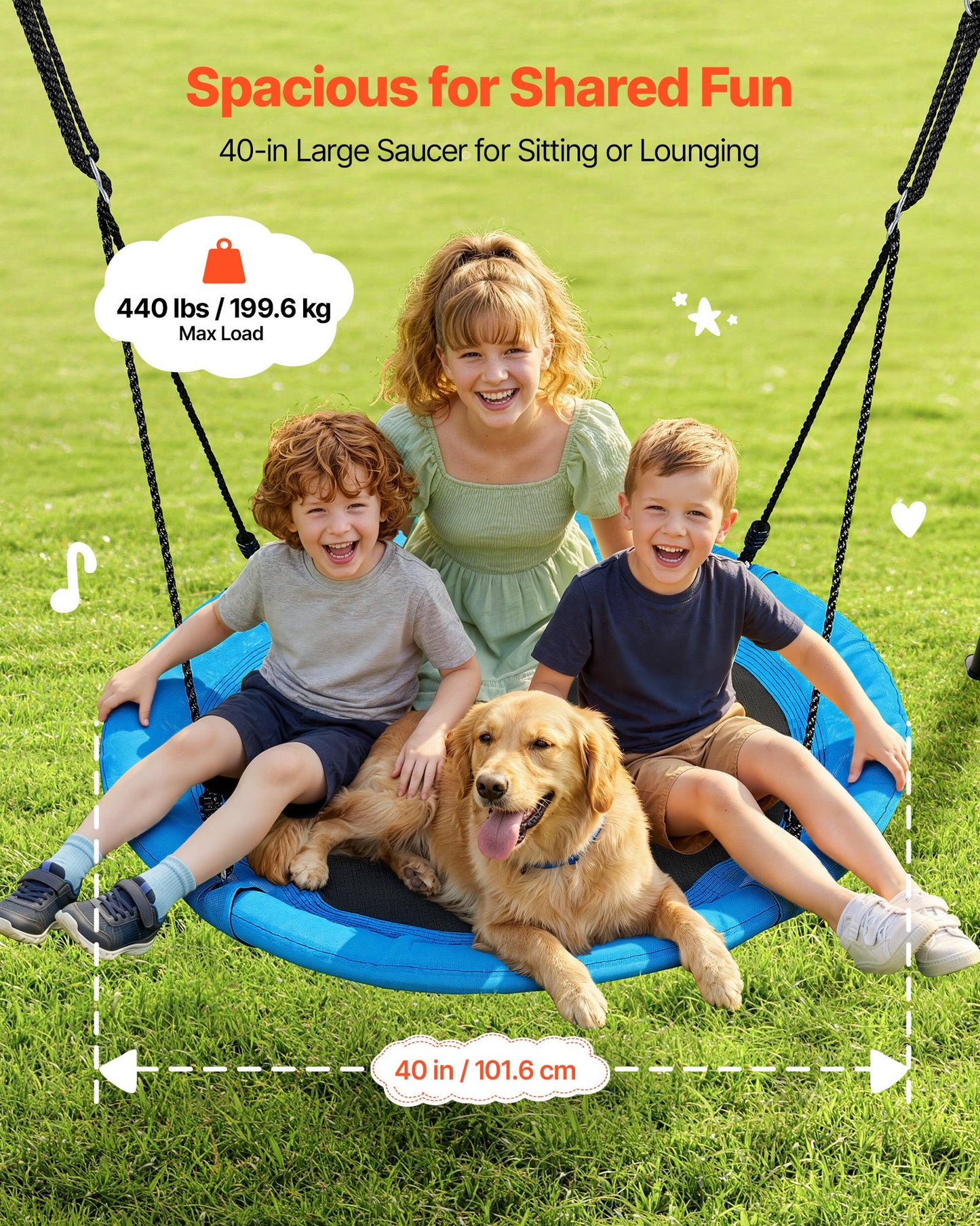 Heavy Duty Saucer Swing Set for Backyard with 40 Inch Seat and Metal Frame, Black