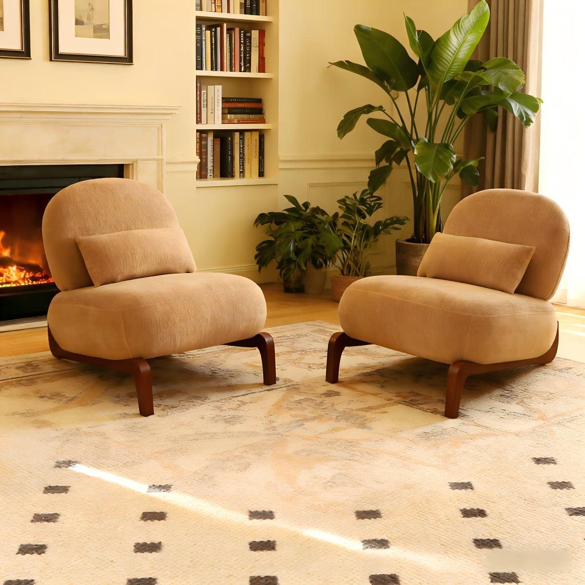 Cozy Accent Chair with Solid Wood Legs - Set of 2, Camel