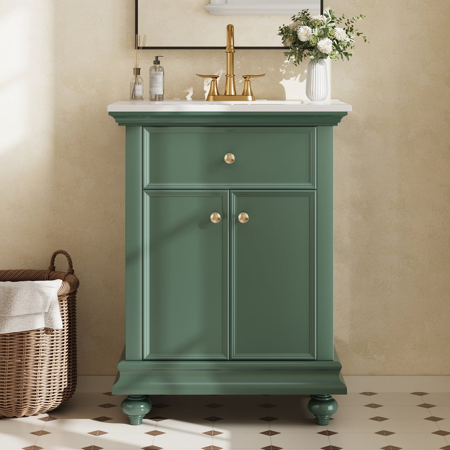 24" Modern Bathroom Vanity with Tip-Out Drawer - Green