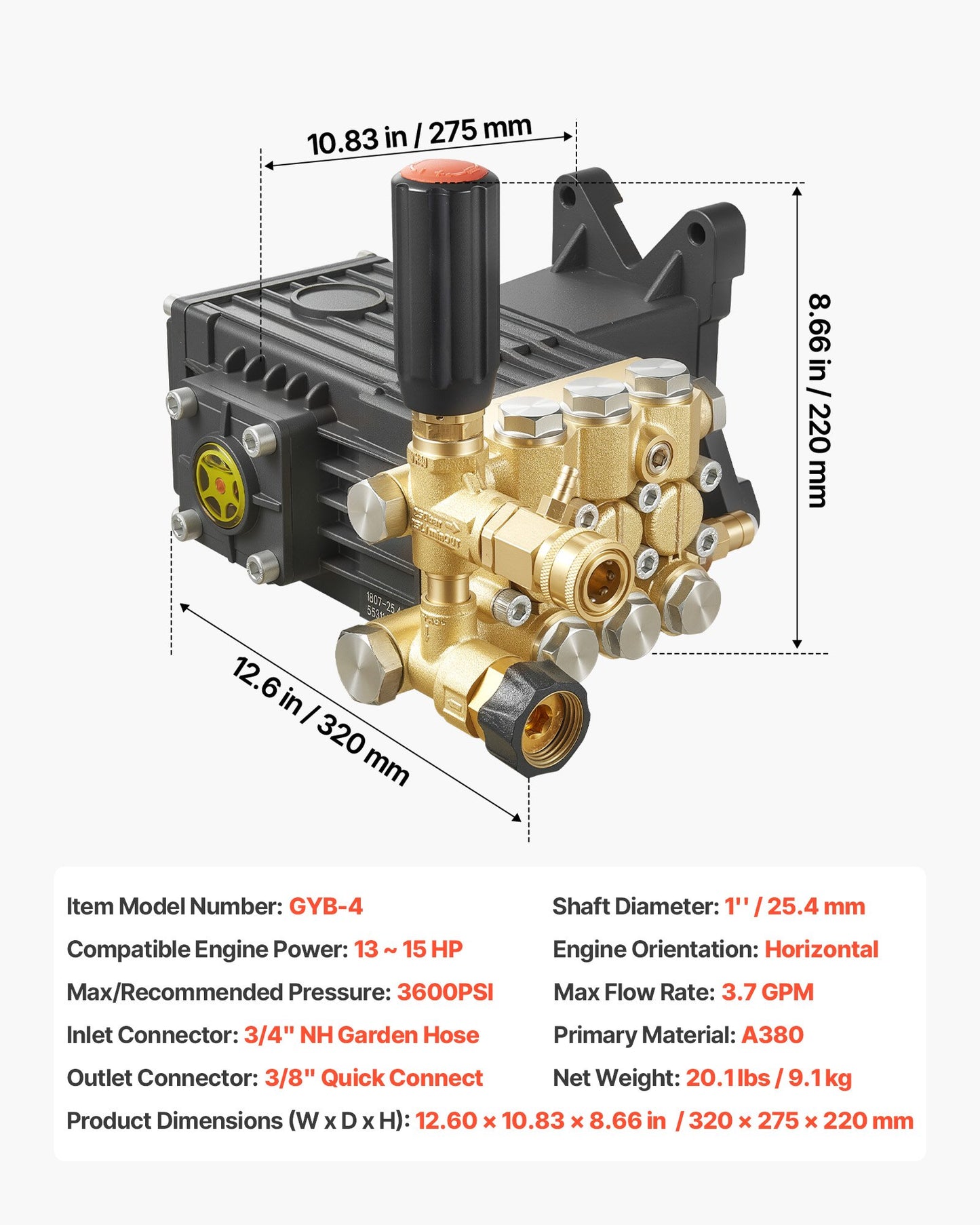 Pressure Washer Pump 3600 PSI 3.7 GPM Replacement for Simpson MorFlex