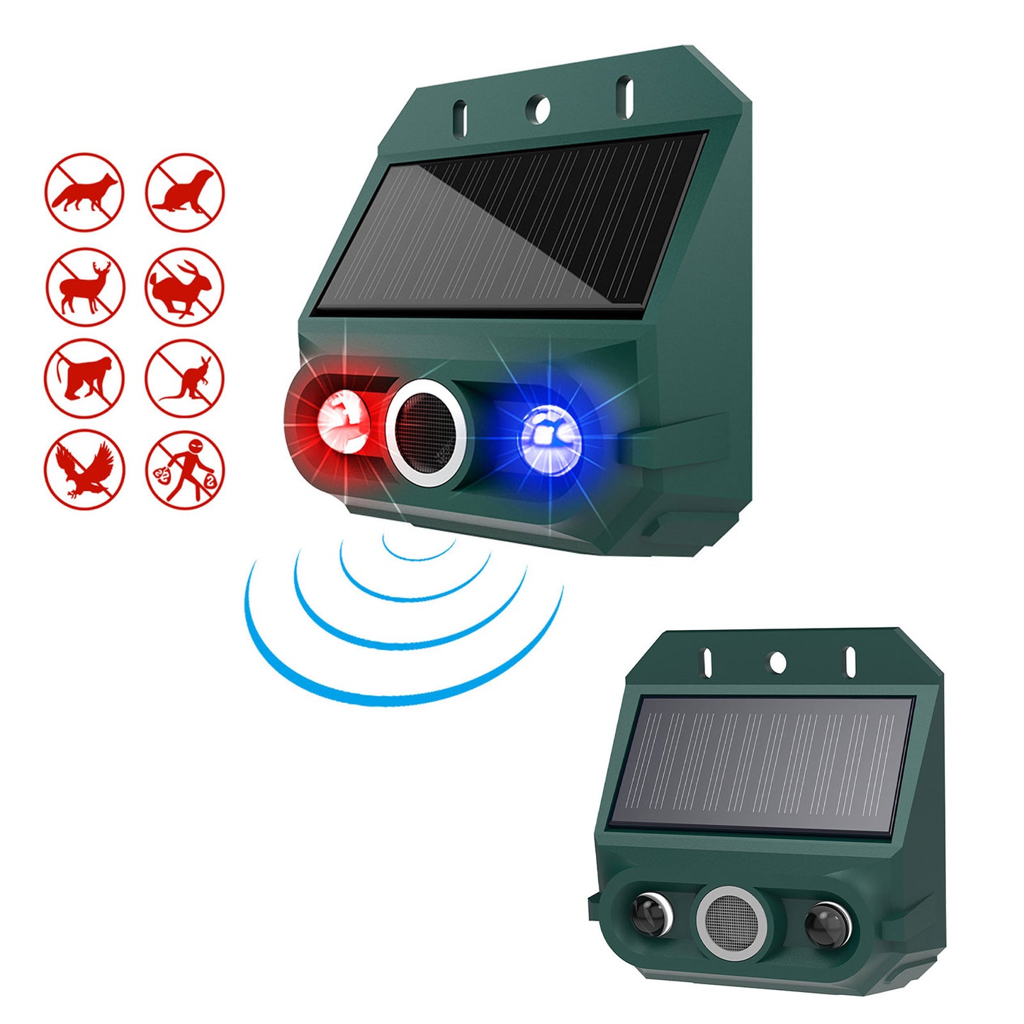 Solar Motion Sensor Alarm Animal Repeller With Strobe Light 129dB