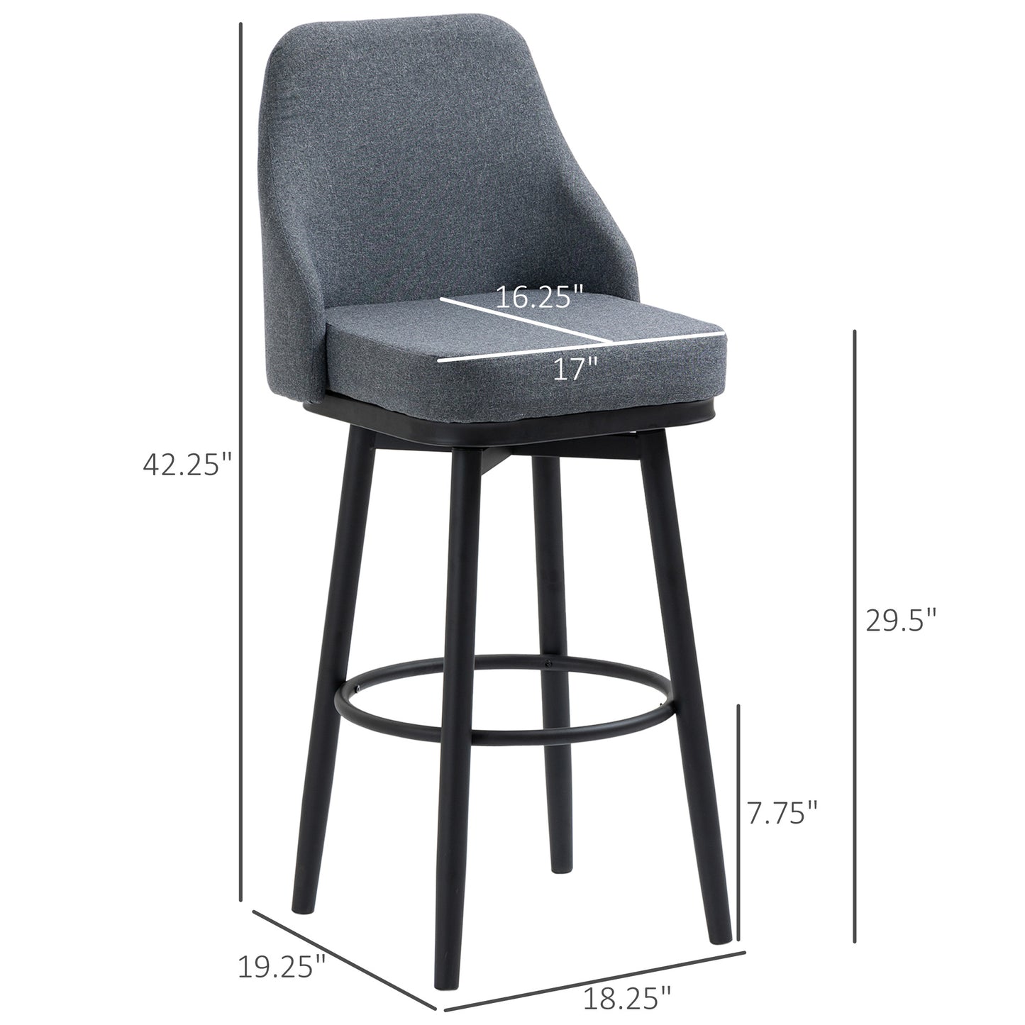 Set of 2 Modern Swivel Bar Stools - Dark Gray