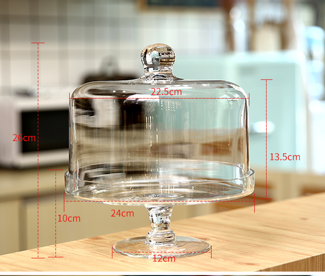 Large Glass Cake Tray with Transparent Dust Cover - European Style