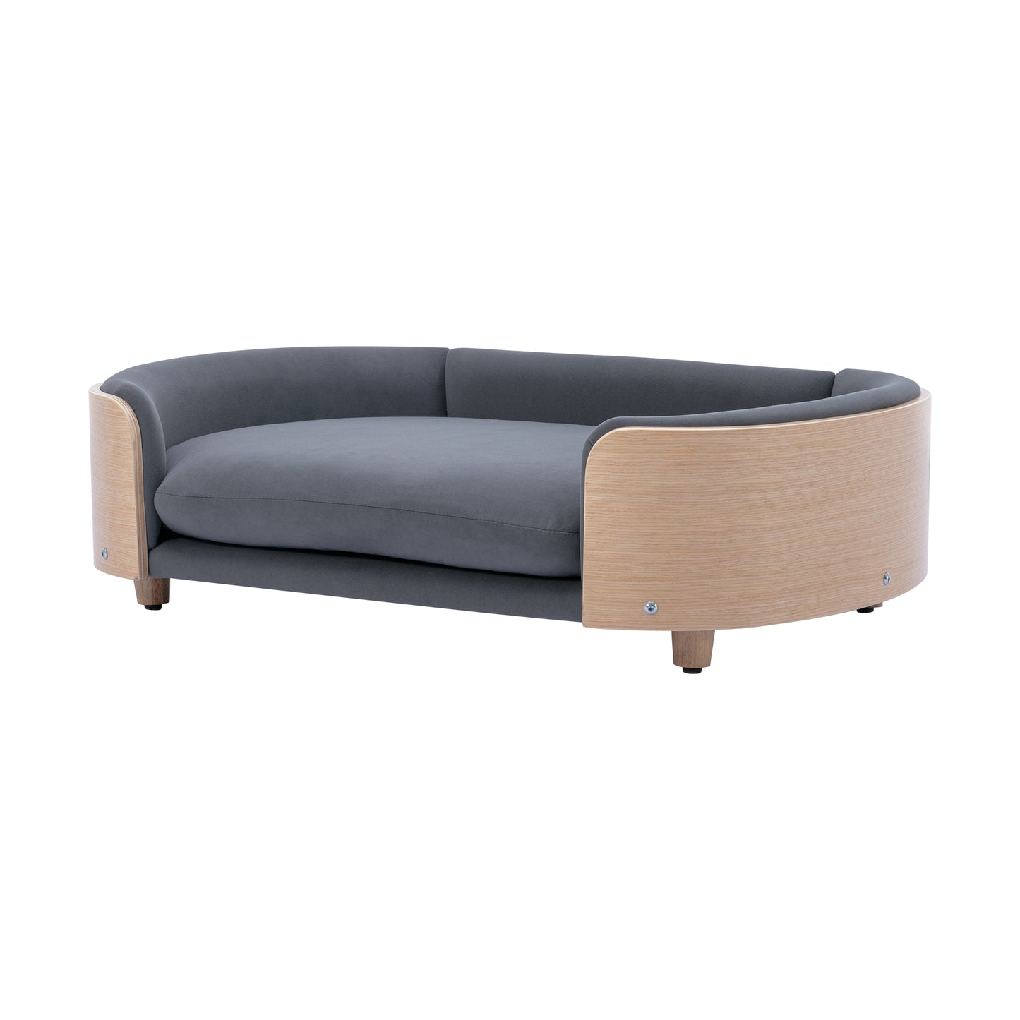 Large Scandinavian Style Elevated Dog Bed with Velvet Cushion and Solid Wood Legs