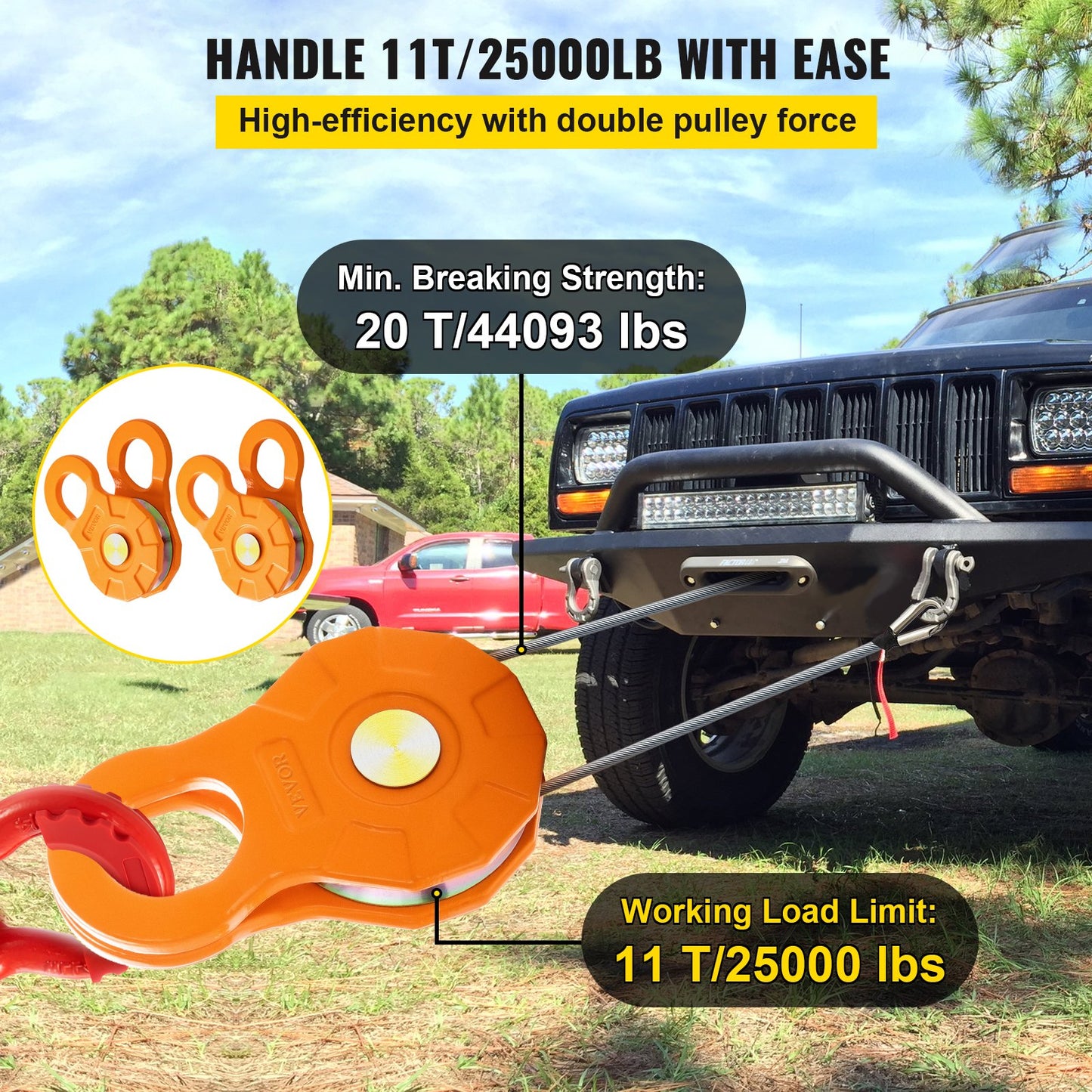 Heavy Duty Snatch Block Winch Pulley 11T 25,000LBS Off-Road Recovery Gear