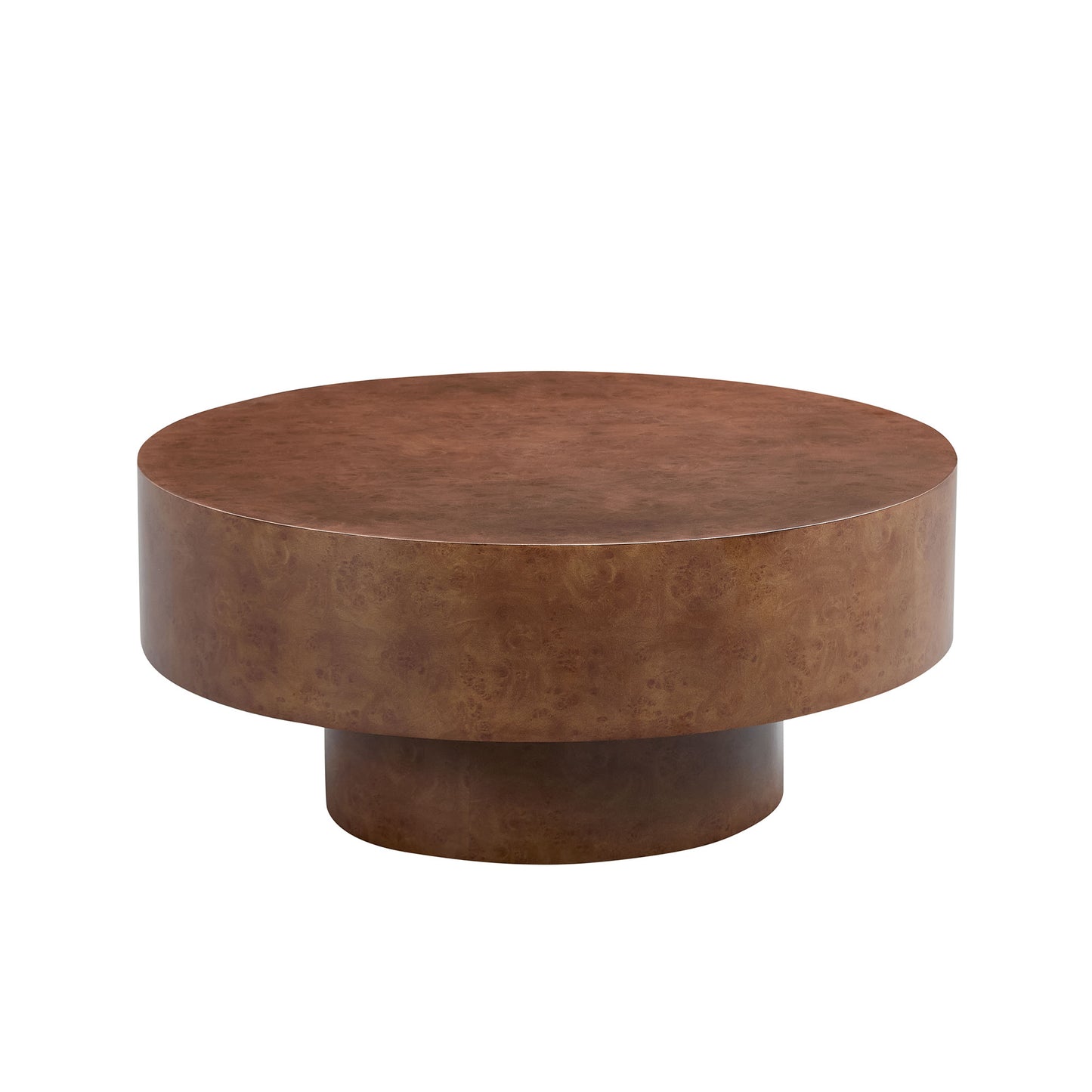 31.49" Faux Burl Wood Coffee Table with Sturdy Pedestal - Walnut