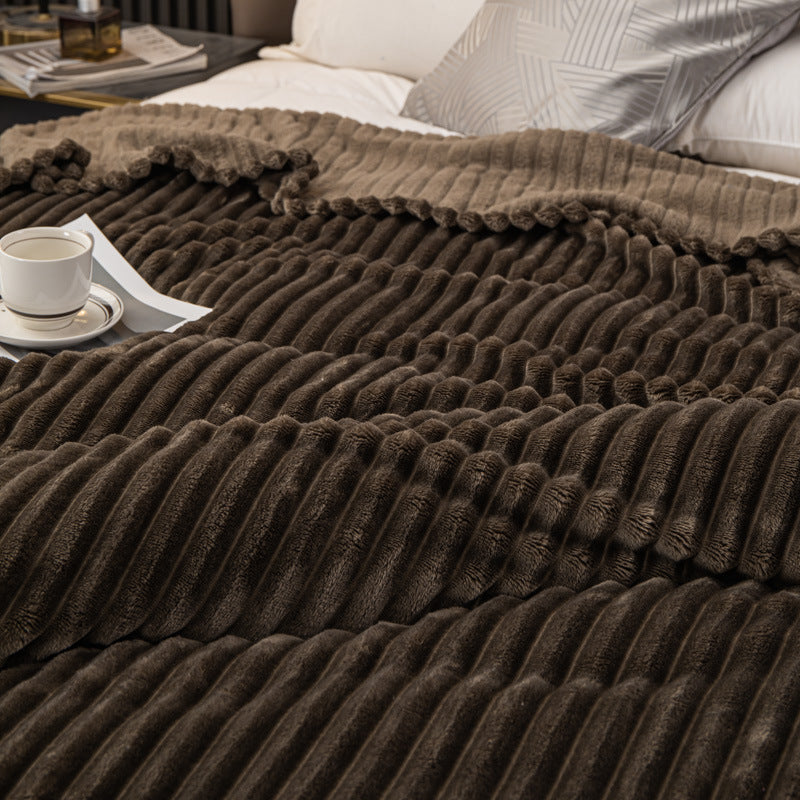 Solid Color Polyester Carpet - Thickened Striped Bedding Blanket for Home