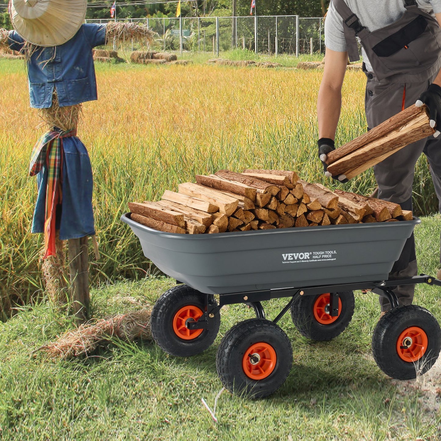 Heavy-Duty Garden Dump Cart 600 Lb Capacity with Steel Frame Black