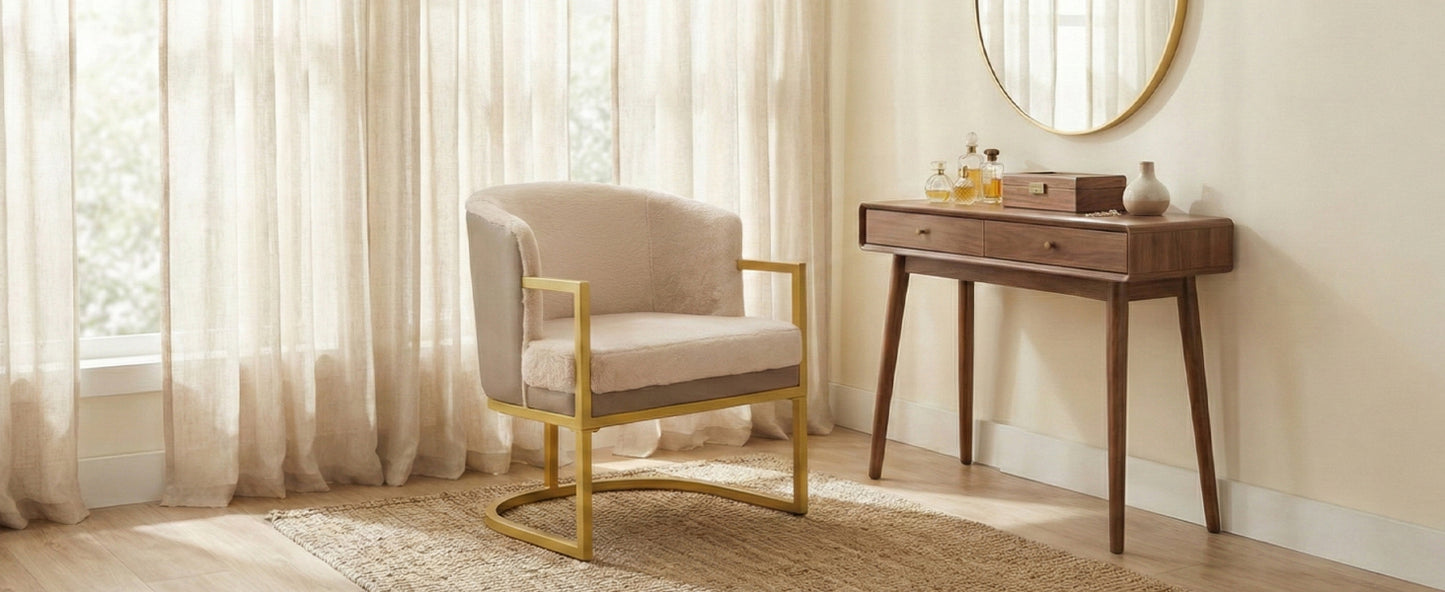 Cozy Upholstered Accent Chair with Gold Metal Frame - Brown