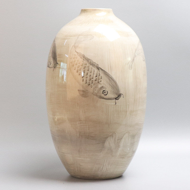 Ceramic Koi Fish Vase - Hand-Painted Gold-Faced Modern Decor