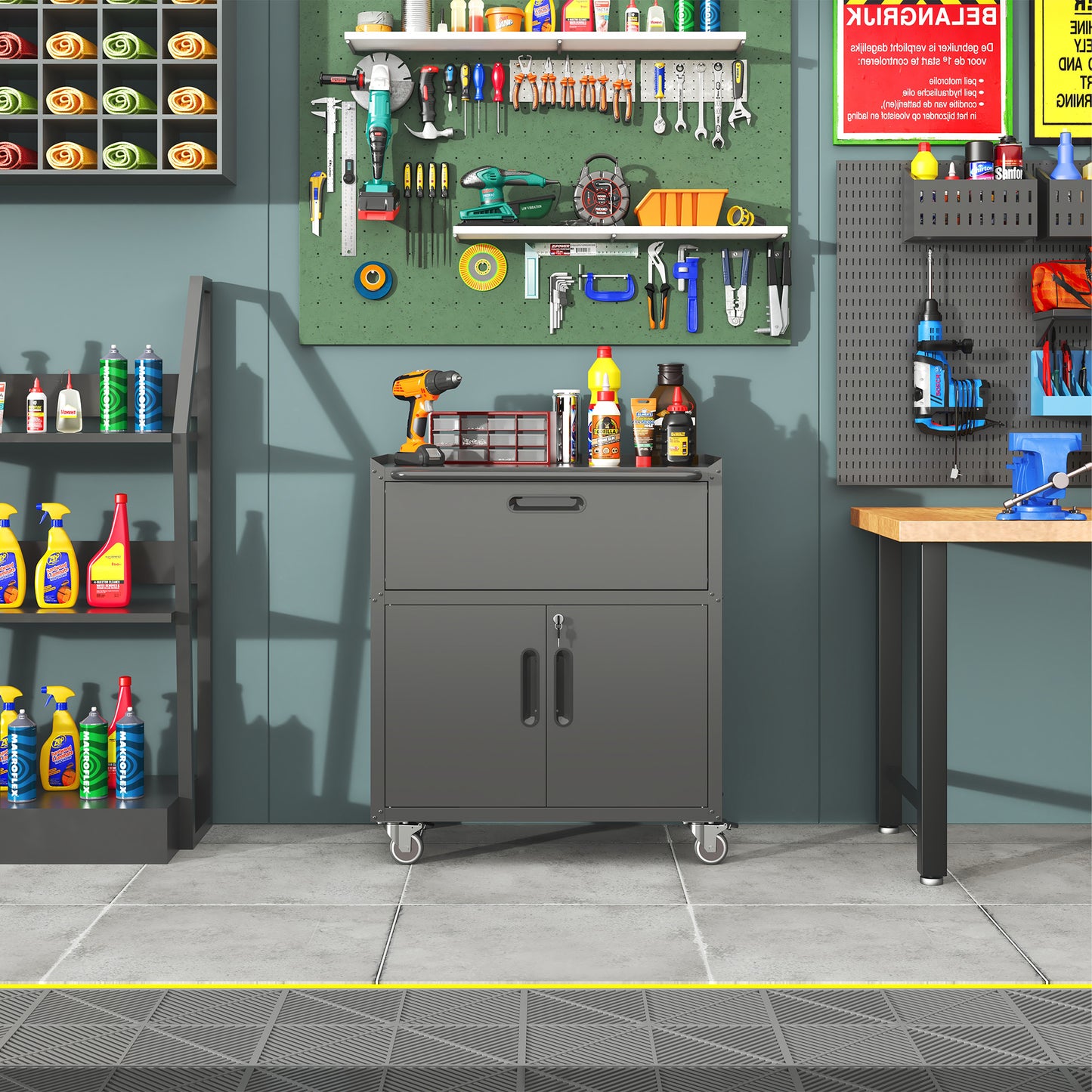 Sturdy And Durable Metal Tool Cabinet For Garage With Wheels - Mobile
