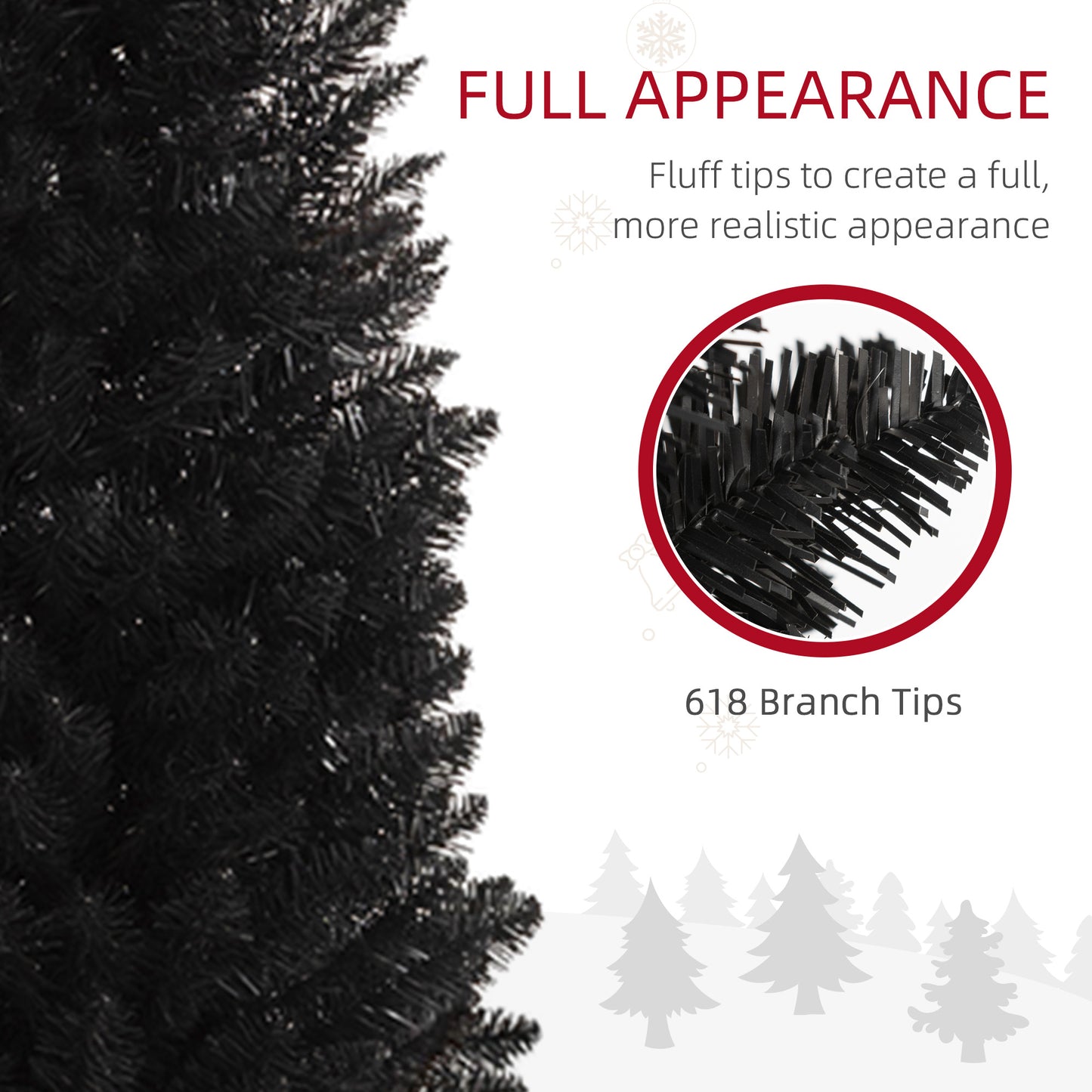 8ft Pencil Slim Black Artificial Christmas Tree - 618 Tips