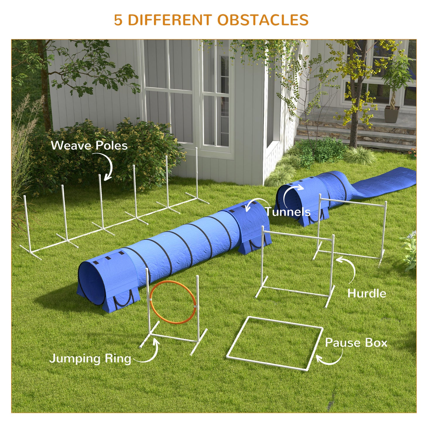 Dog Agility Training Equipment Set with Tunnels, Hurdles, Poles & Ring
