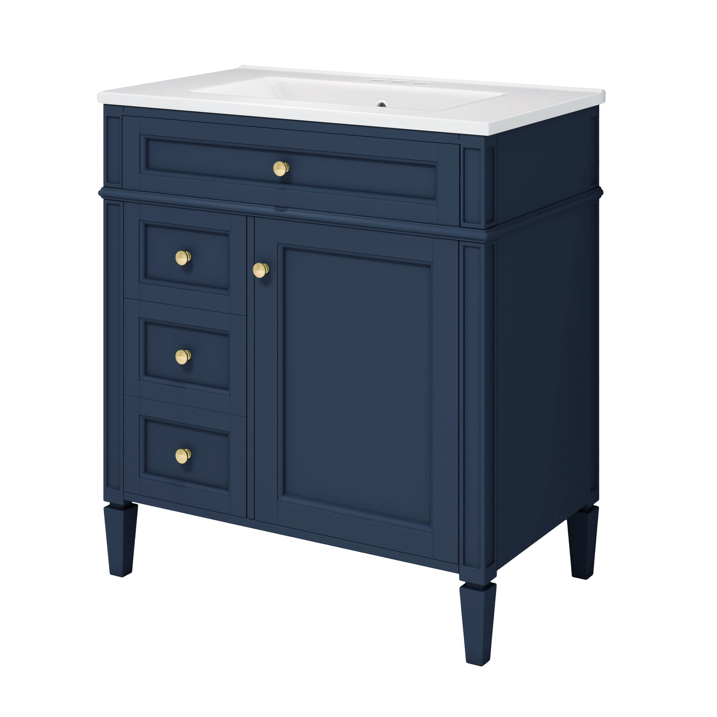 30'' Blue Bathroom Vanity with Ceramic Sink & Storage Drawers
