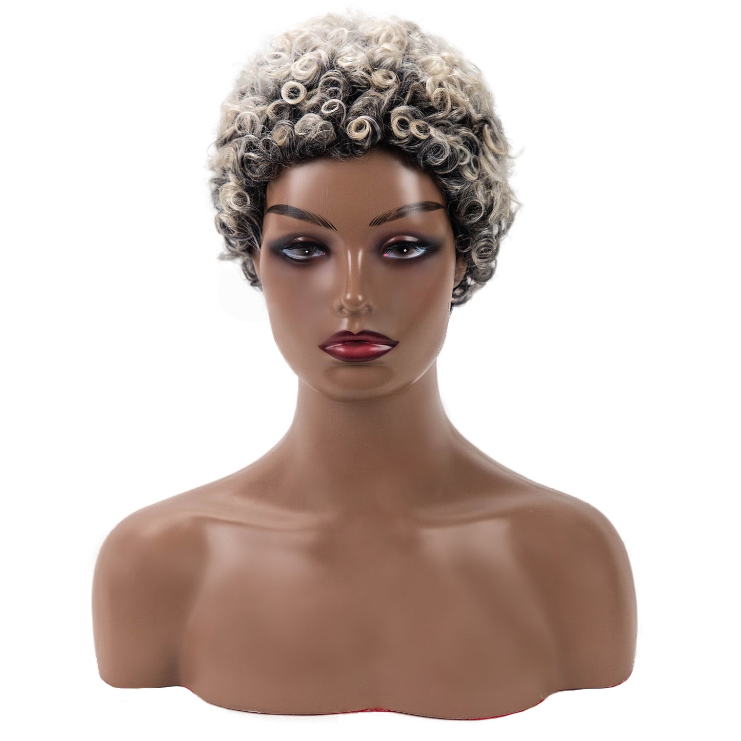 African Small Curly Synthetic Wig for Ladies - Silver White, 3 Inch