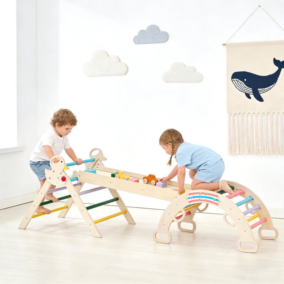 9-in-1 Wooden Indoor Climbing Set - Foldable Toddler Play Gym