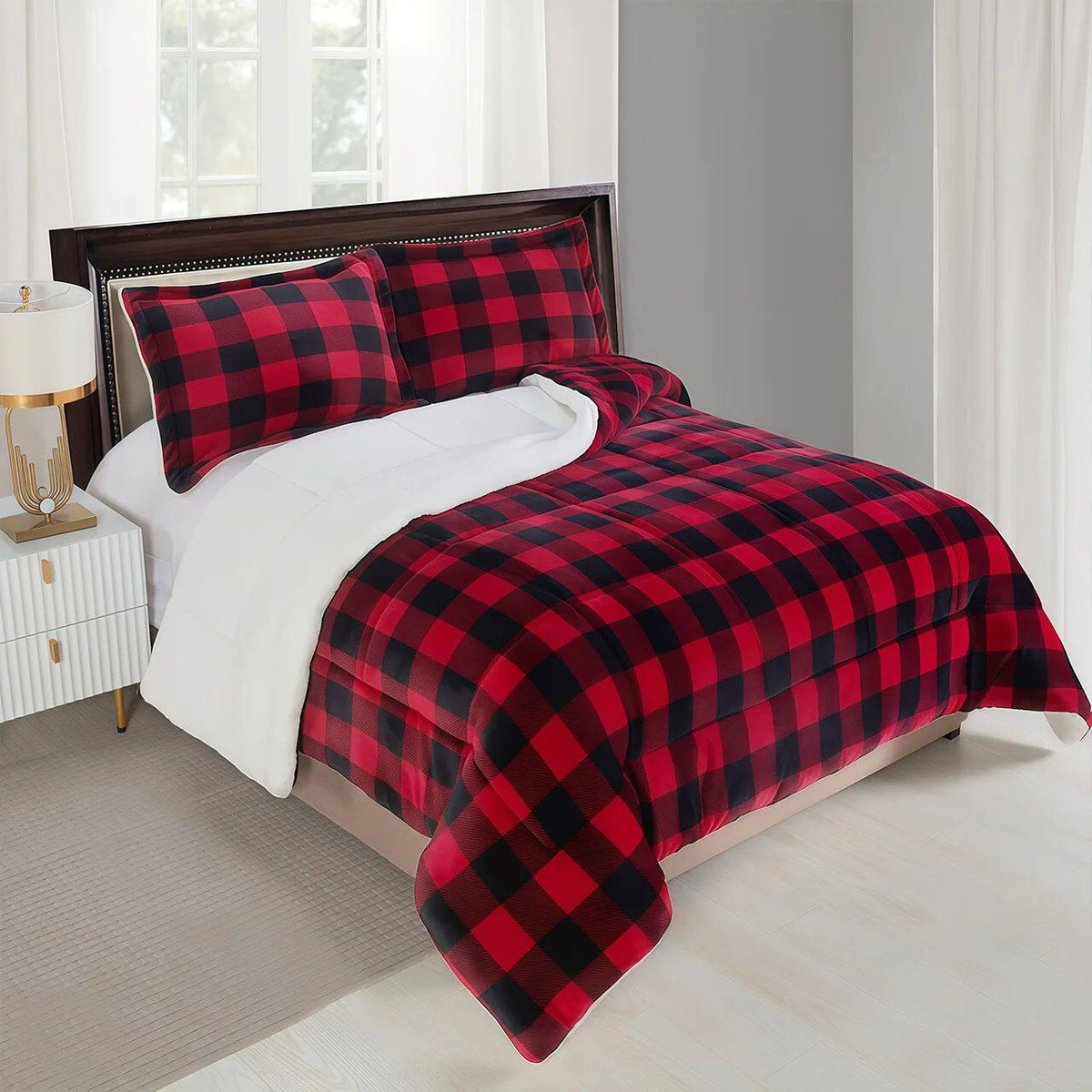 Cozy Sherpa Fleece Buffalo Plaid Blanket - Multiple Sizes & All Seasons