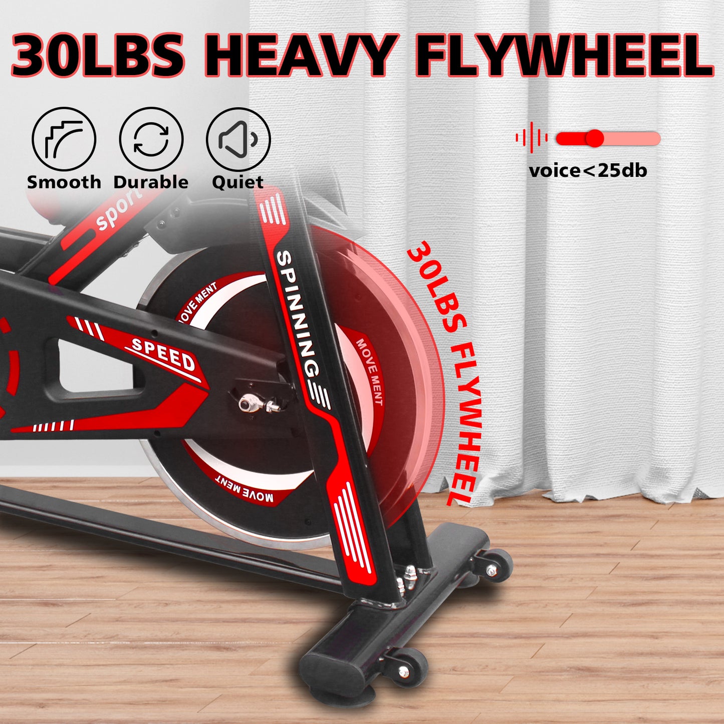 Indoor Exercise Bike with Comfortable Seat - Black+Red