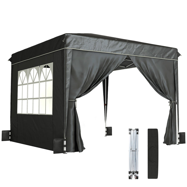 10x10 Pop-Up Party Tent with Sidewalls - Black & White