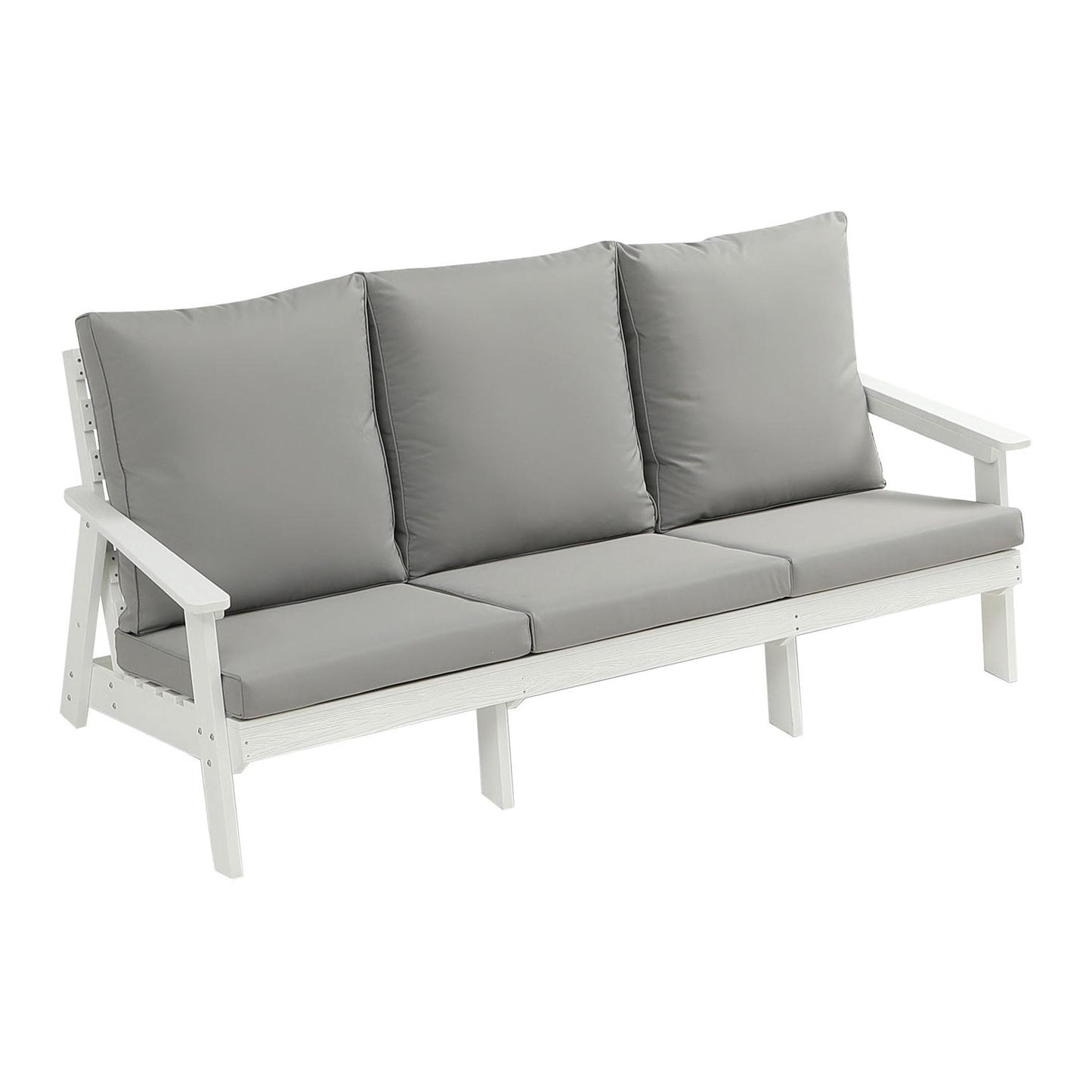3-Seater Outdoor Sofa with Cushions - Wood Grain Finish, White