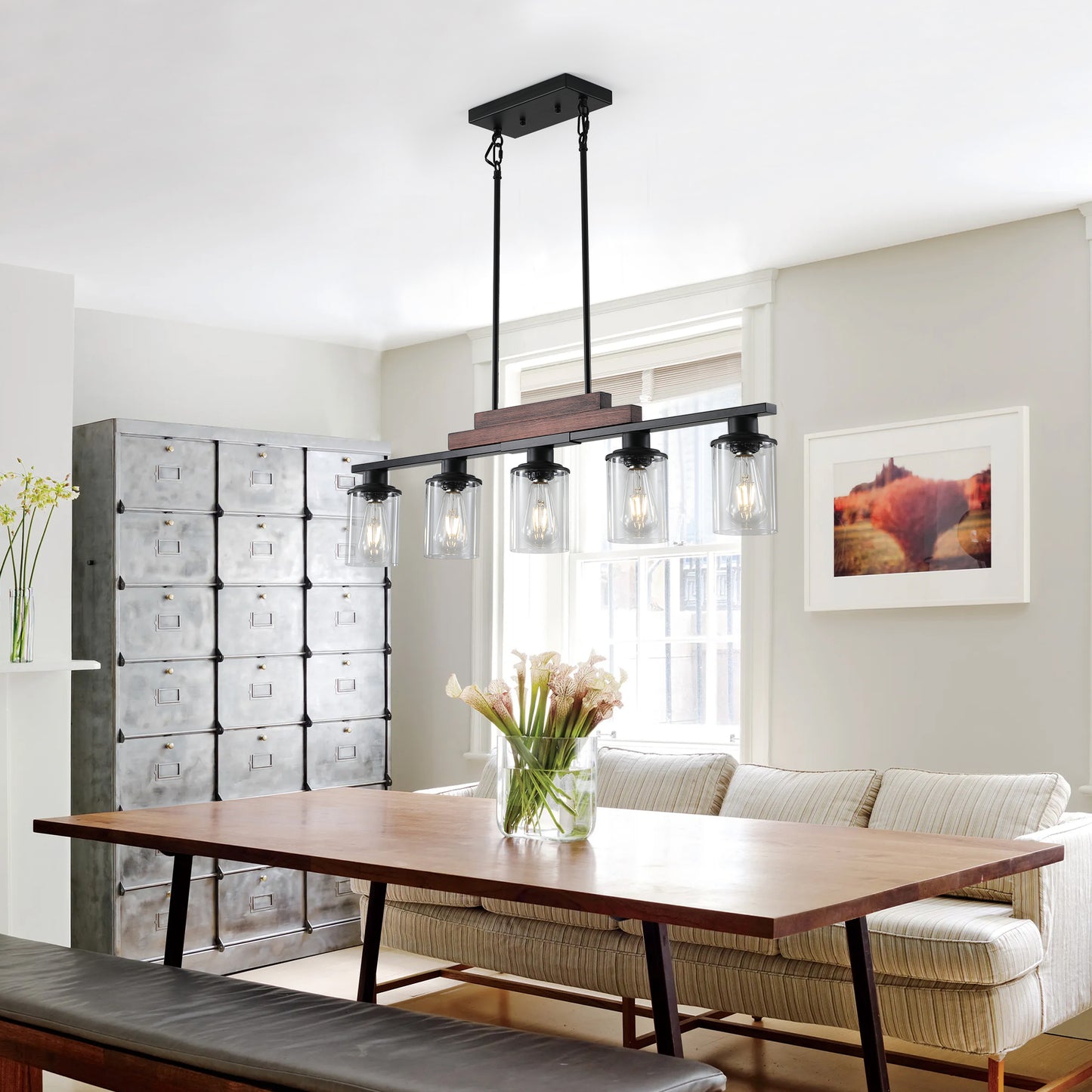 Industrial Farmhouse 5-Light Pendant Chandelier - Adjustable Height