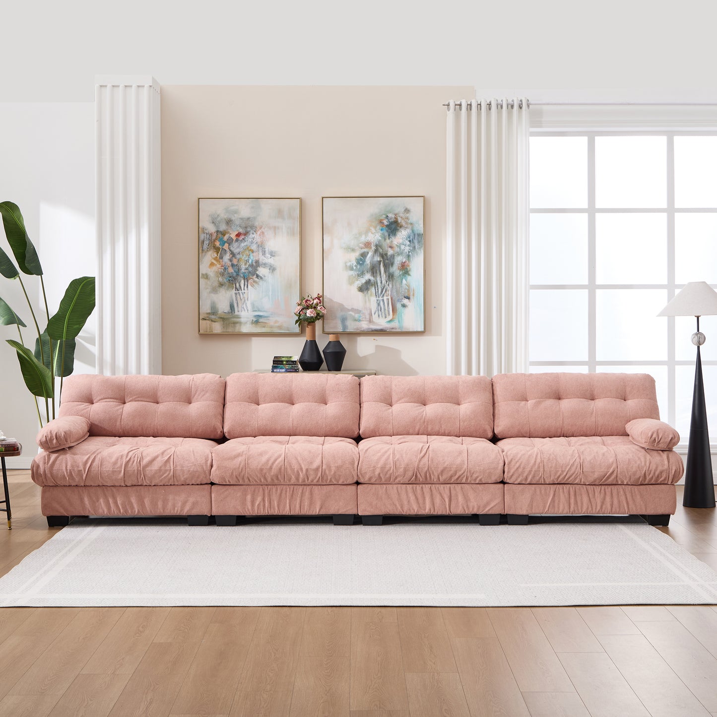 Modular Sectional Sofa - Pink Cloud Couch with 6 Pillows
