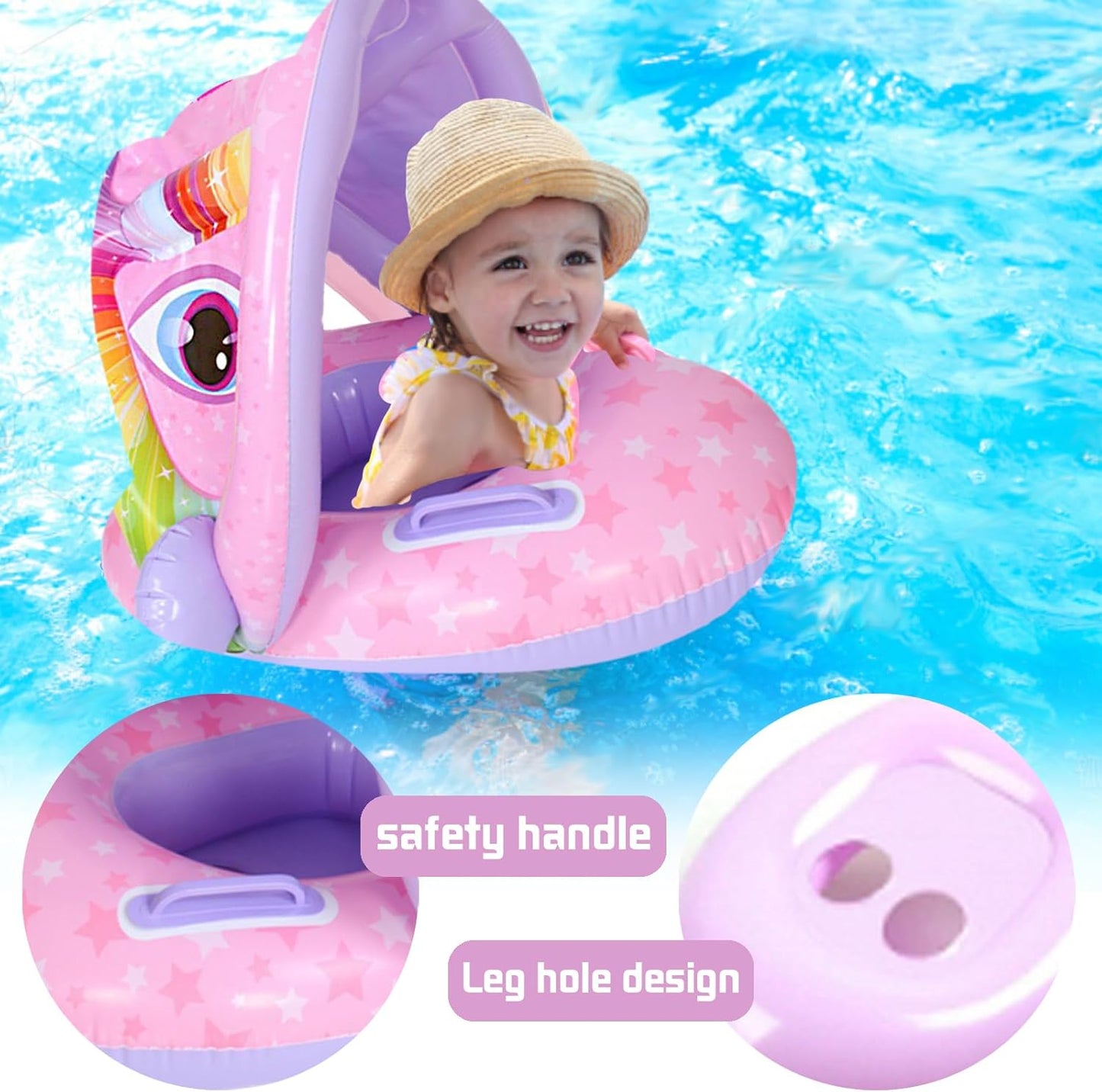 Baby Swimming Ring with Adjustable Safety Seat - Pink