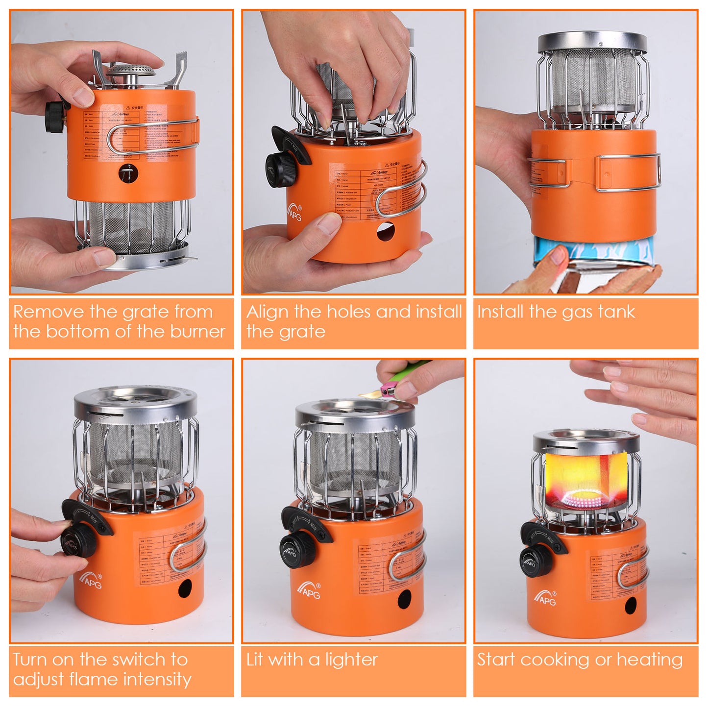 2000W 2-in-1 Portable Camping Stove & Heater - Orange