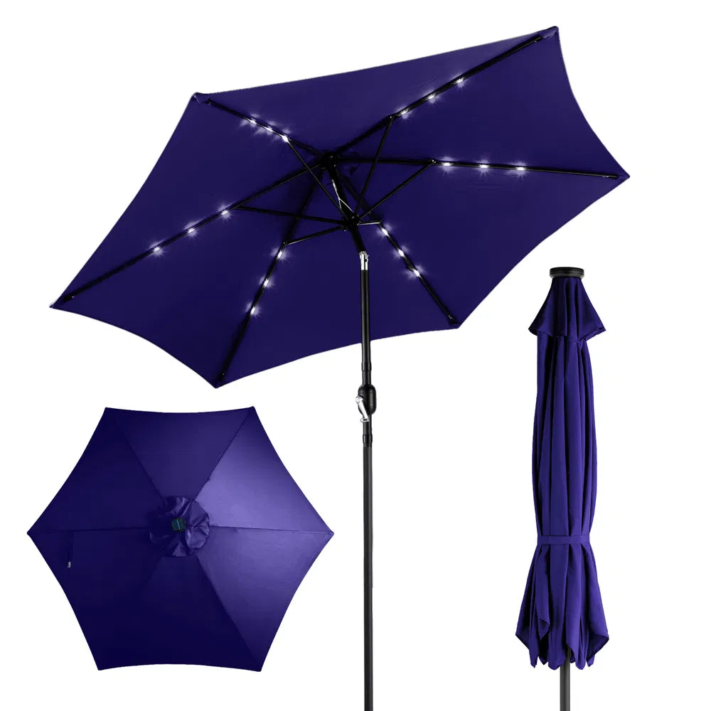 9ft Solar LED Patio Umbrella with Crank & Tilt - Navy Blue