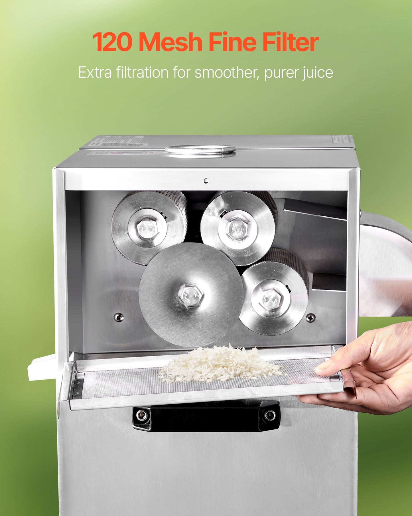 800W Commercial Sugar Cane Juicer - 661Lbs/H, 4 Rollers, 2.4-Inch Inlet, Stainless Steel
