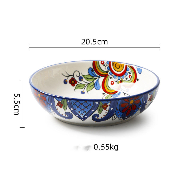 Round Hand Painted Ceramic Dinner Plate 8 Inch for Kitchen & Home Decor